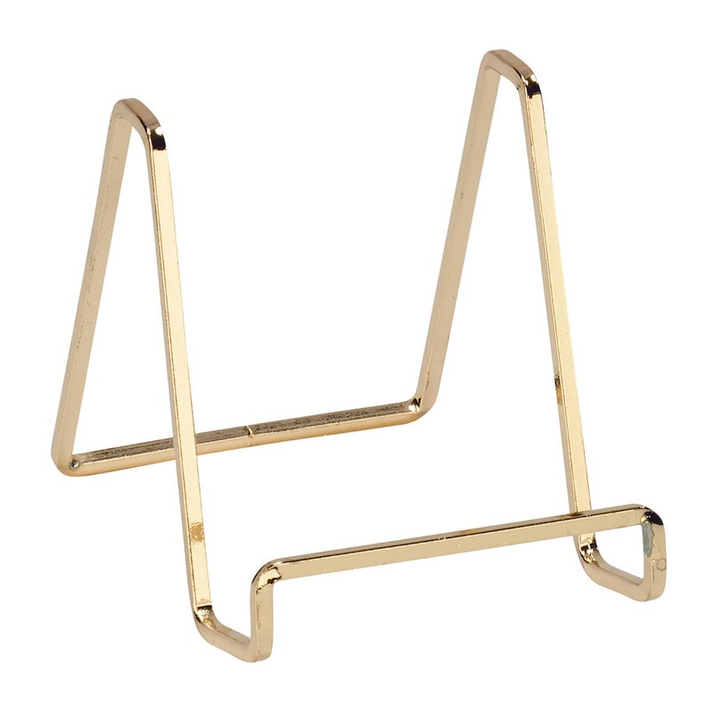 TRIPAR Square Metal Wire Stand, Brass Finish (4-Inch Depth) - Tabletop Easel Display - Handcrafted Edge Design For Sleek & Modern Look - Perfect for Books, Plates, Photos & More - Image 1